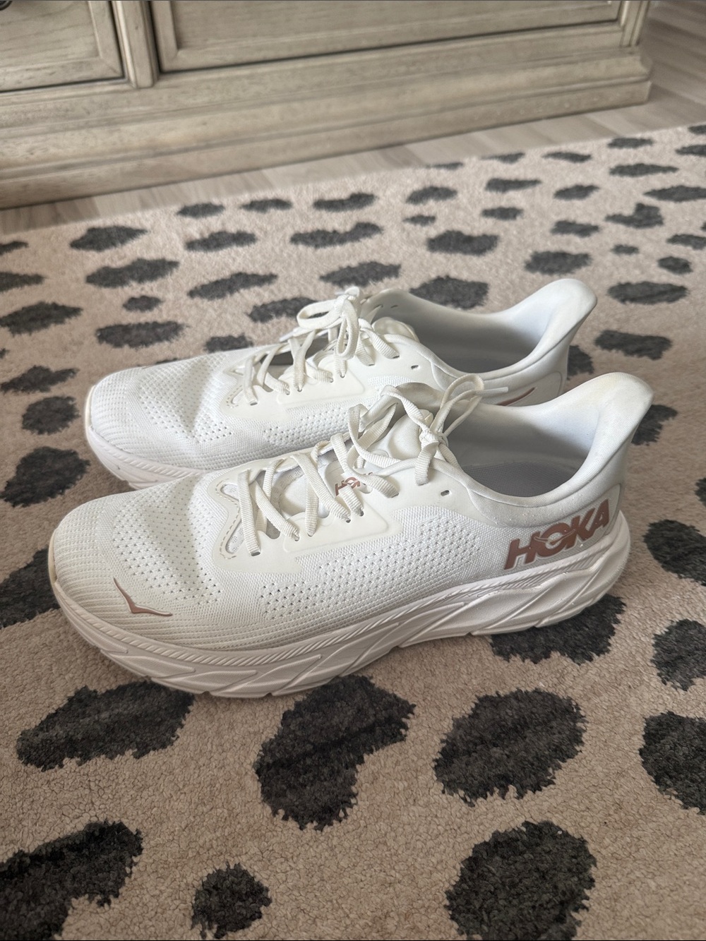 Hoka White Sneakers with Rose Gold Logo